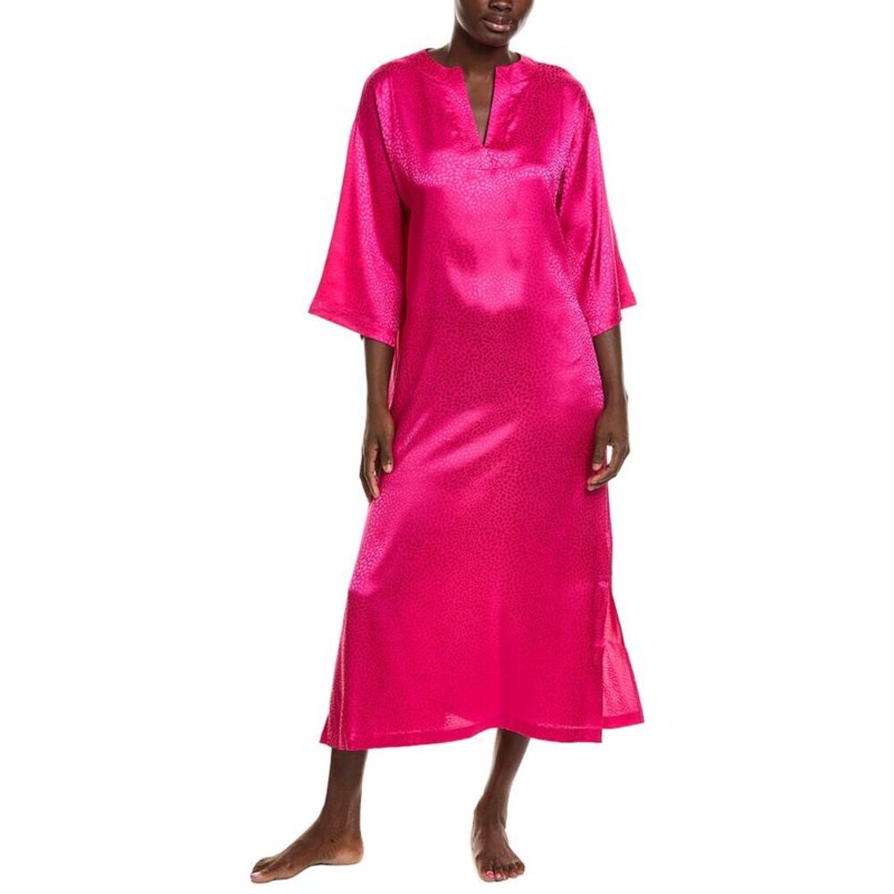 N Natori Womens Wilderness Satin Jacquard Caftan, Pink